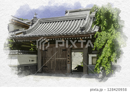 水彩画風　徳島市寺町　東光寺　徳島県徳島市 128420938