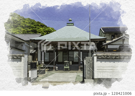 水彩画風　徳島市寺町　東宗院　徳島県徳島市 128421006