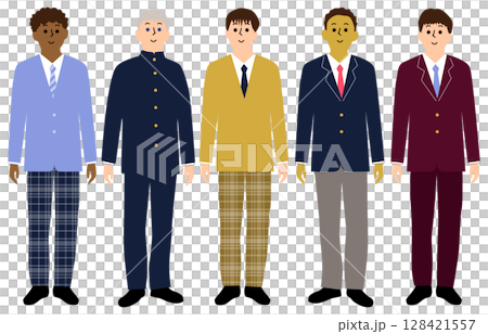 Male students from various countries in uniforms, front view, full body icon set, 5 people Male students from various countries in uniforms, front view, full body icon set, 5 people 128421557