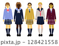 いろんな国の女子学生たち制服正面全身アイコンセット5人 128421558