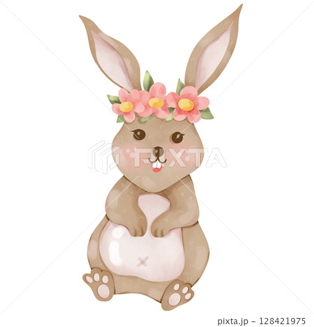 Cute Easter themed bunny cartoon hand drawn watercolor Cute Easter themed bunny cartoon hand drawn watercolor 128421975