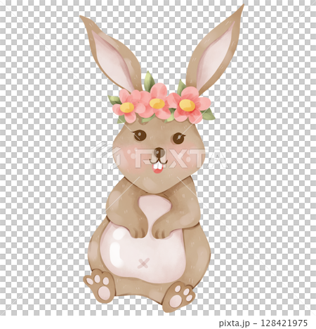 Cute Easter themed bunny cartoon hand drawn watercolor Cute Easter themed bunny cartoon hand drawn watercolor 128421975