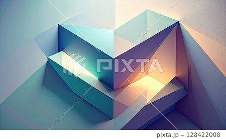 Blue geometric 3D glass abstract background for business finance and design concept illustration with chart diagram icons 128422008