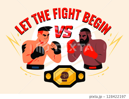Mixed Martial Arts Cartoon Combat Illustration with Text 128422197
