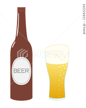 瓶ビールとグラスビールイラスト 128422201