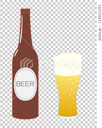 瓶ビールとグラスビールイラスト 128422201