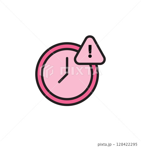 Pink Clock Icon with Alert Symbol Indicating Urgency and Time Sensitivity in Modern Digital Design 128422295