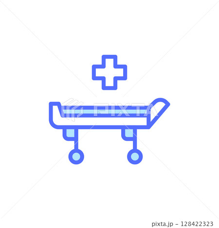 Medical Icon of a Hospital Bed with Cross Symbol Representing Emergency Care and Patient Treatment in Healthcare Facilities 128422323