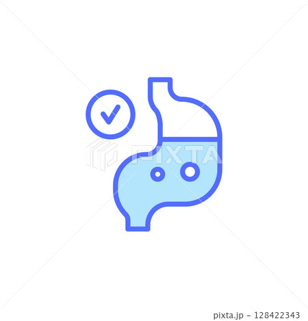 Stomach Health Check Icon Representing Digestion Wellness and Nutritional Care in Medical Imagery 128422343
