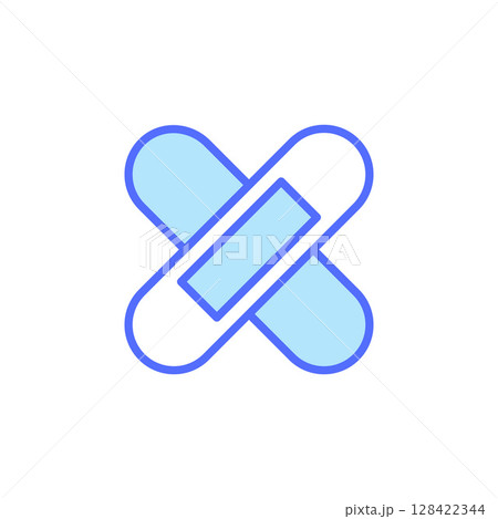 Medical Icon Featuring Two Intersecting Bandages Representing First Aid and Healing Process for Injuries Medical Icon Featuring Two Intersecting Bandages Representing First Aid and Healing Process for Injuries 128422344