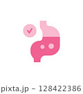 Medical Icon Representing Healthy Stomach with Checkmark in Soft Pink Colors Emphasizing Digestive Wellness and Care 128422386