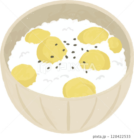 茶碗に入った栗ごはんのイラスト 128422533