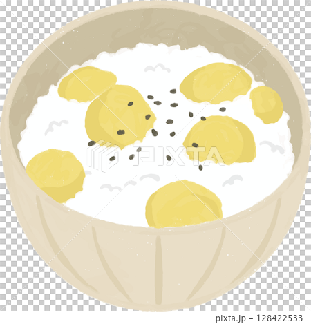 茶碗に入った栗ごはんのイラスト 128422533