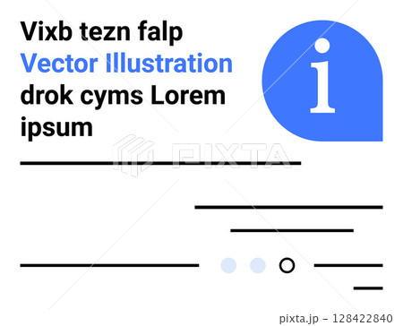 Text blocks with placeholder words, a blue circular information icon, and minimalist lines and dots design. Ideal for web design, UIUX, informational content, landing pages, modern design, simple Text blocks with placeholder words, a blue circular information icon, and minimalist lines and dots design. Ideal for web design, UIUX, informational content, landing pages, modern design, simple 128422840