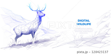 Abstract Geometric Red Deer in Low Poly Wireframe Modern Style 128423137