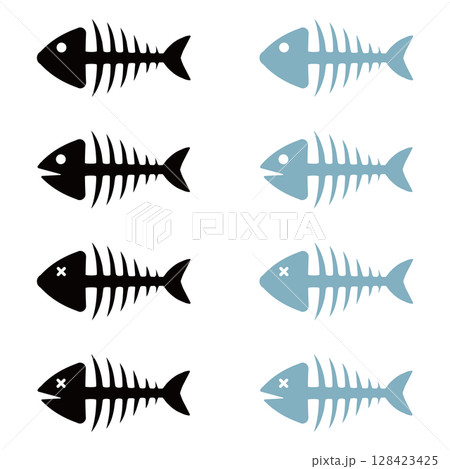 魚の骨　アイコン　セット 128423425