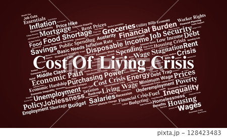Cost Of Living Crisis Word Cloud. Insightful Keywords Reflecting Global Economic Pressure 128423483