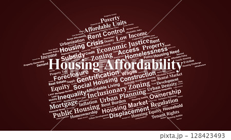 Housing Affordability Word Cloud. Key Topics on Urban Cost, Access, and Equity 128423493