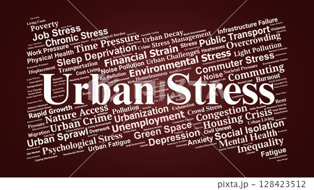Urban Stress Word Cloud. Exploring Factors Impacting Mental Health In Modern Cities Urban Stress Word Cloud. Exploring Factors Impacting Mental Health In Modern Cities 128423512