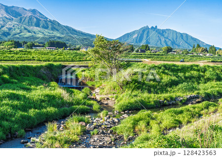 青い空と阿蘇山(根子岳)を背景に映える田園風景 (阿蘇・南阿蘇村) 青い空と阿蘇山(根子岳)を背景に映える田園風景 (阿蘇・南阿蘇村) 128423563
