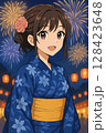 浴衣の少女1　夏祭り　花火大会　夏の思い出　【AI生成画像】 128423648