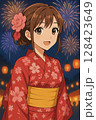 浴衣の少女2　夏祭り　花火大会　夏の思い出　【AI生成画像】 128423649