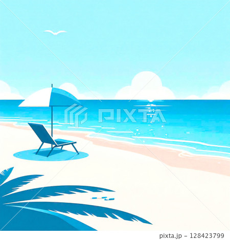 ビーチチェアとパラソルのある夏の海 ビーチチェアとパラソルのある夏の海 128423799