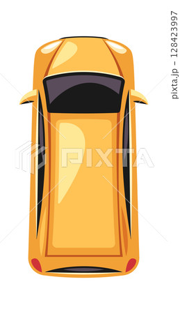 Minivan orange car top view 128423997
