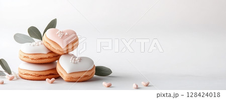 Delectable Heart Shaped Macarons Arranged in Pastel Hues 128424018
