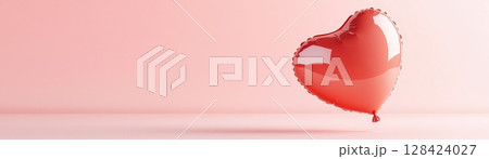 Elegant Floating Heart Balloon on Minimalist Pink Background for Valentine s Day Concept 128424027