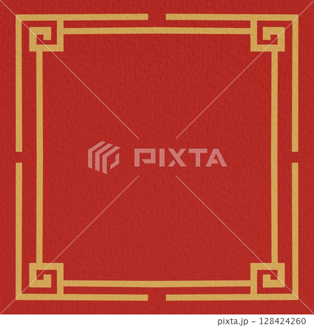Chinese frame vector. Red background with gold border for invitation, greeting, wedding. Chinese traditional template with place for your text. 128424260