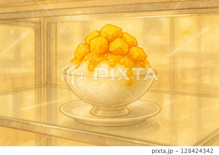 Mango Shaved Ice Displayed in Glass Showcase 128424342