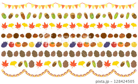 秋イメージ 飾り罫 セット ベクター素材 秋イメージ 飾り罫 セット ベクター素材 128424505