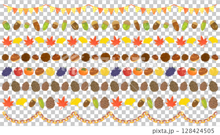 秋イメージ 飾り罫 セット ベクター素材 秋イメージ 飾り罫 セット ベクター素材 128424505