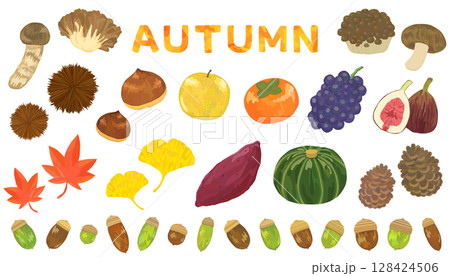 秋のイラストセット ベクター素材 128424506