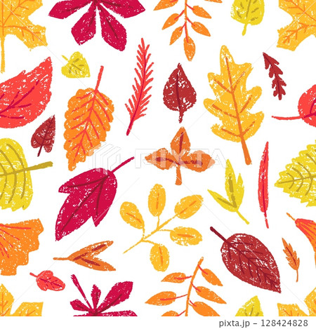 Autumn leaves seamless pattern. Bright foliage, nature fall season leaf. Forest vibrant time, decorative print for fabric wallpaper wrapping, neoteric vector backdrop 128424828