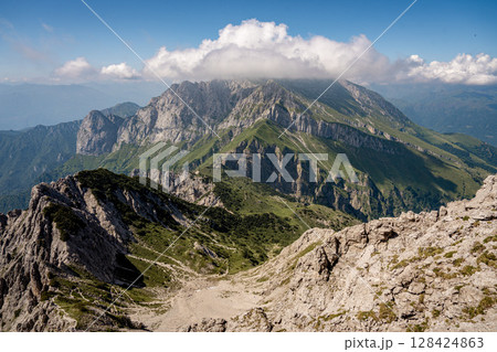 Rugged Alpine Peaks And Verdant Valleys In The Grigna Massif: Scenic Mountain Landscape In Lombardy Region Of Northern Italy Near Lake Como 128424863