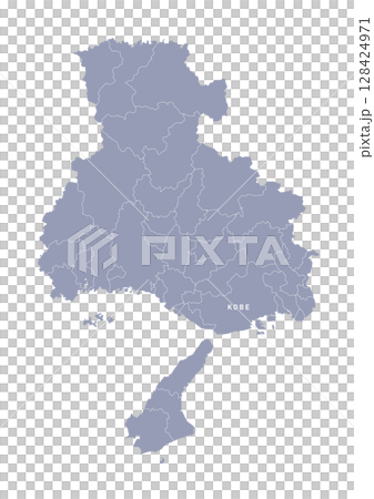 Map of Hyogo prefecture with administrative divisions in gray Map of Hyogo prefecture with administrative divisions in gray 128424971