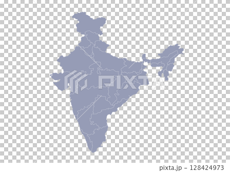 グレー色のインドの地図　（Map of India） 128424973