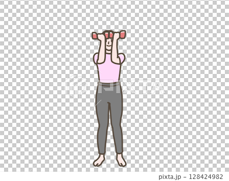 ダンベル体操をする女性のイラスト 128424982