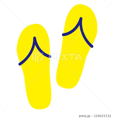 イラスト素材　ビーチサンダル　黄色 128425132