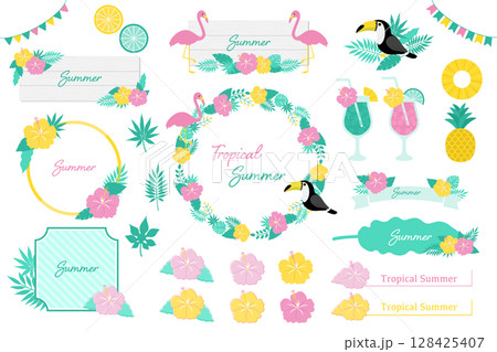 トロピカルな夏のフレームセット｜Tropical Summer Frame Set 128425407