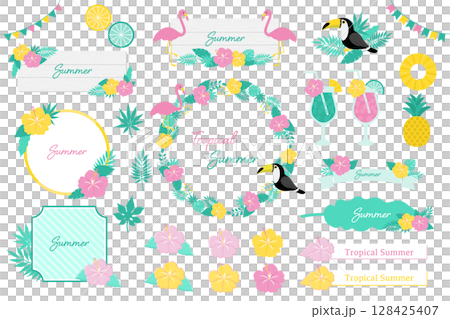 トロピカルな夏のフレームセット｜Tropical Summer Frame Set 128425407