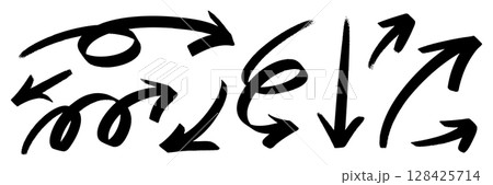 手描き風矢印セット – シンプルな黒のベクターアイコン素材(フリーハンド線画) 手描き風矢印セット – シンプルな黒のベクターアイコン素材(フリーハンド線画) 128425714