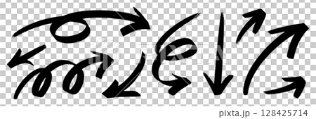 手描き風矢印セット – シンプルな黒のベクターアイコン素材(フリーハンド線画) 手描き風矢印セット – シンプルな黒のベクターアイコン素材(フリーハンド線画) 128425714