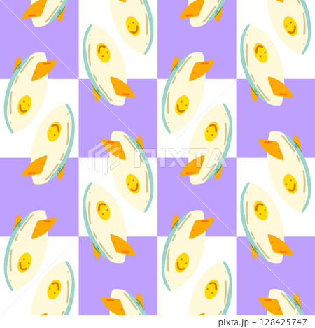Seamless Surfboard Summer Checker Pattern 128425747