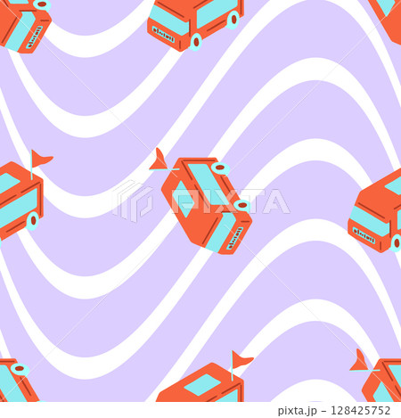 Seamless Food Truck Wavy Pattern 128425752