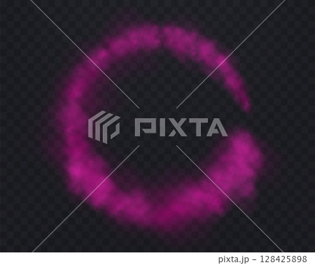 Realistic pink smoke circle or haze on a transparent background. Magic fog, vapor. Vector illustration. 128425898