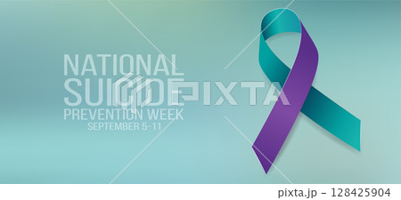 National suicide prevention week concept. Banner for September 5-11 with teal and purple ribbon awareness and text. Vector illustration. National suicide prevention week concept. Banner for September 5-11 with teal and purple ribbon awareness and text. Vector illustration. 128425904