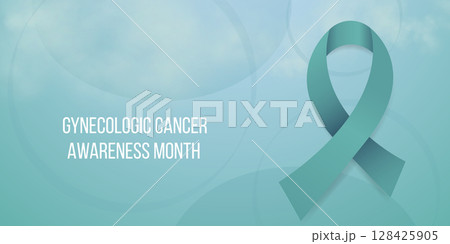 Gynecologic Cancer Awareness Month concept. Banner template with teal ribbon. Vector illustration. 128425905